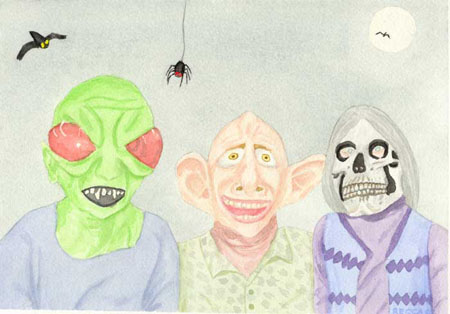 Watercolor of Halloween Family by Phyllis Recca